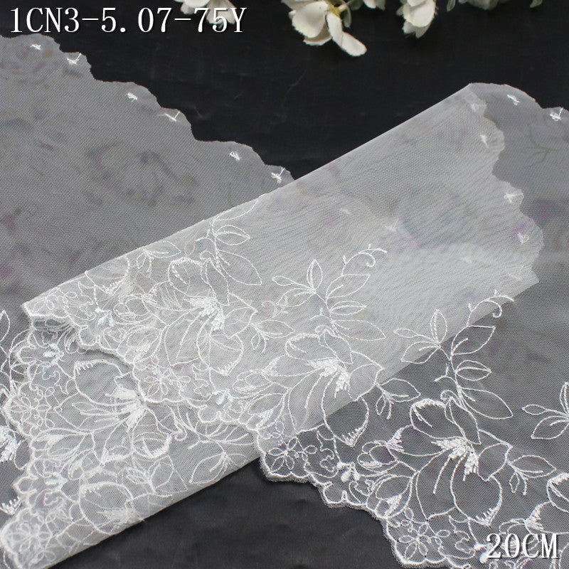 FREEDOMBEAUTY | [1Pack] Fresh printing mesh yarn bilateral flower embroidery lace 23cm skirt clothing DIY decorative lace accessories