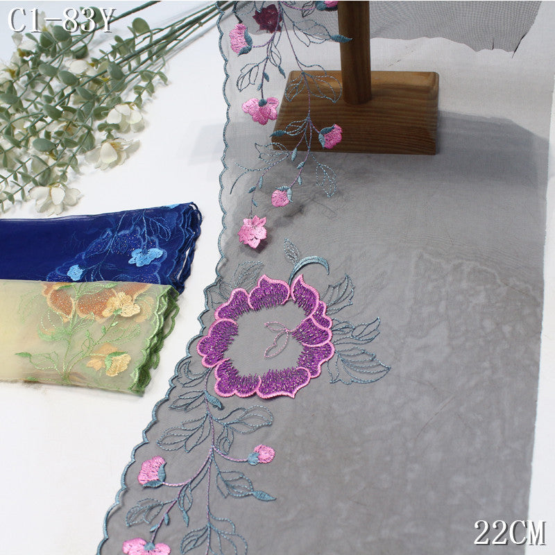 FREEDOMBEAUTY | Chinese classical silver thread petal circle branches and leaves mesh embroidery lace, Hanfu cheongsam lace DIY