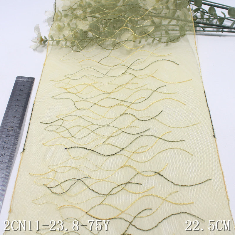 FREEDOMBEAUTY | Yellow light mesh multi-wavy line embroidery lace, clothing DIY accessories lace