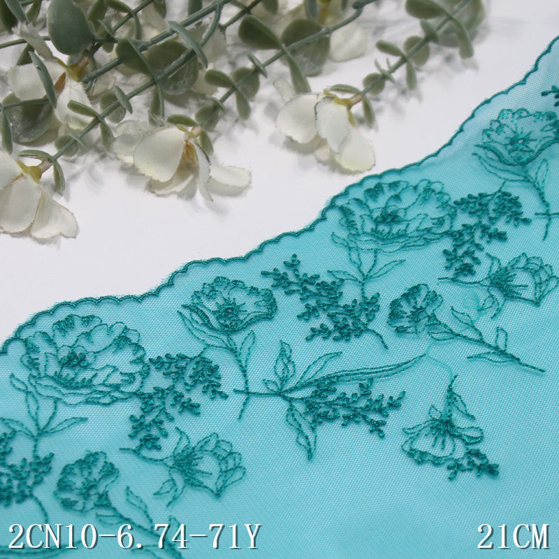 FREEDOMBEAUTY | Green bamboo mesh embroidery lace retro simple flower cluster, middle-aged women's clothing home textile lace accessories