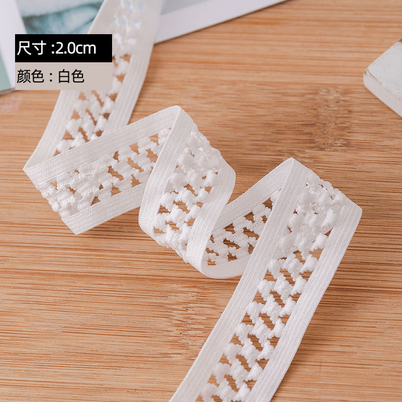 FREEDOMBEAUTY | Manufacturer supplies 2cm hollow knitted elastic elastic band, clothing accessories decorative webbing black and white spot