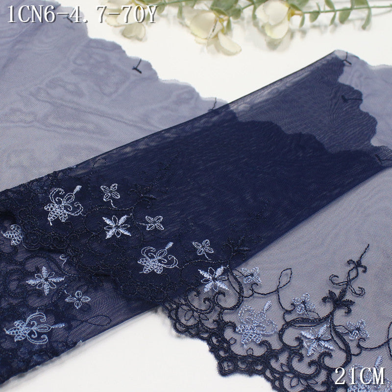 FREEDOMBEAUTY | Mesh embroidery lace French navy blue pattern, clothing skirt hair band lace accessories DIY