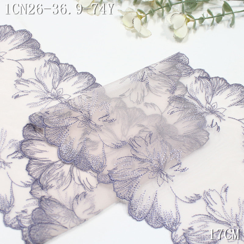 FREEDOMBEAUTY | [1Pack] Cool classical multi-color bilateral silver thread large flower embroidery lace 31cm clothing dress headscarf lace accessories