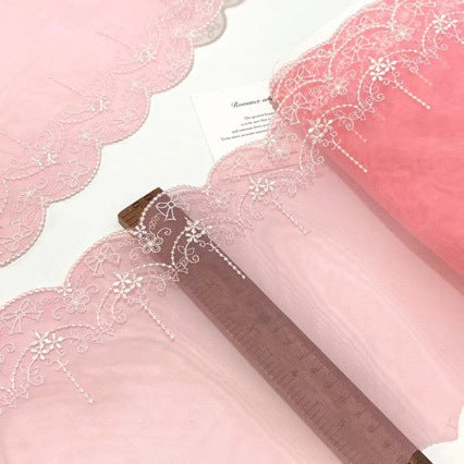 FREEDOMBEAUTY | Spot light pink white bow embroidery mesh lace accessories decorative design DIY clothing