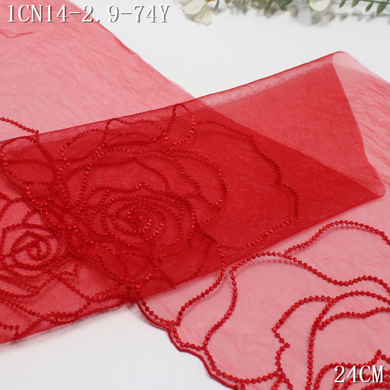 FREEDOMBEAUTY | Simple three-color mesh yarn half-width rose pattern embroidery lace 21cm clothing accessories lace accessories