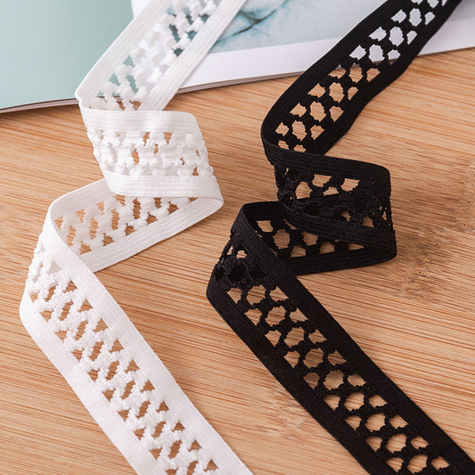 FREEDOMBEAUTY | Manufacturer supplies 2cm hollow knitted elastic elastic band, clothing accessories decorative webbing black and white spot