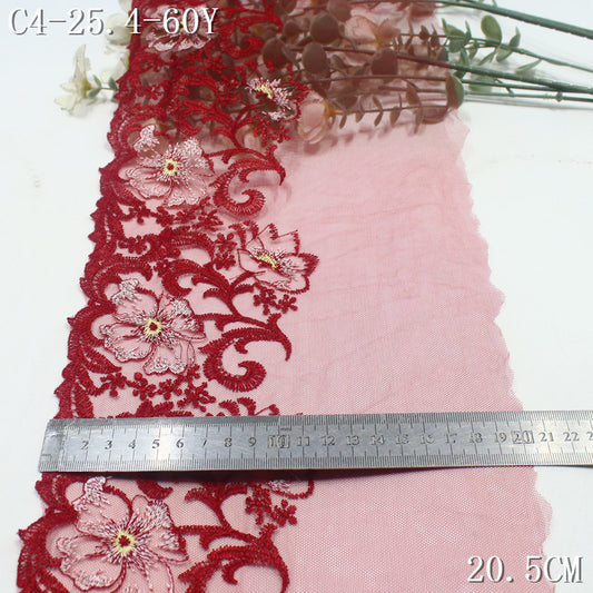 FREEDOMBEAUTY | Red mesh embroidery lace retro polyester thread flower cluster 20.5cm clothing home textile lace accessories