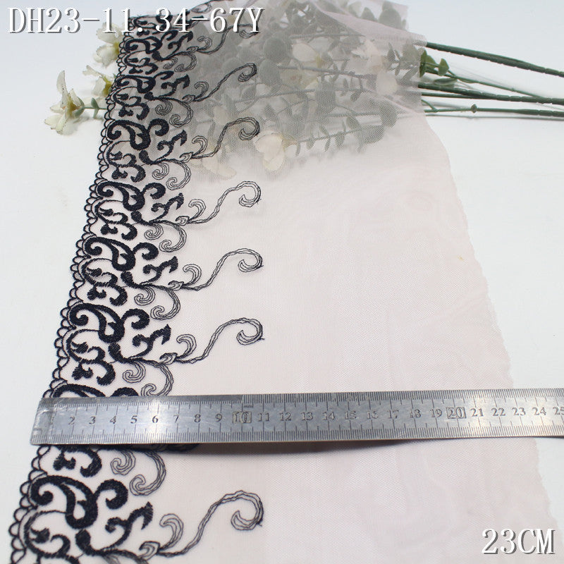 FREEDOMBEAUTY | Pale pink mesh embroidery lace black curl grass pattern 23cm clothing accessories lace accessories DIY