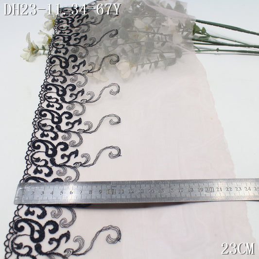 FREEDOMBEAUTY | Pale pink mesh embroidery lace black curl grass pattern 23cm clothing accessories lace accessories DIY