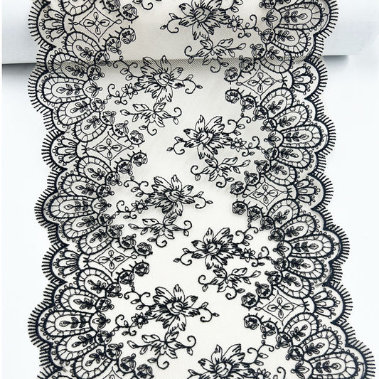 FREEDOMBEAUTY | Factory Spot Mesh Lines Delicate Embroidery Lace Accessories Wholesale Curtains Underwear Bra Lace Black