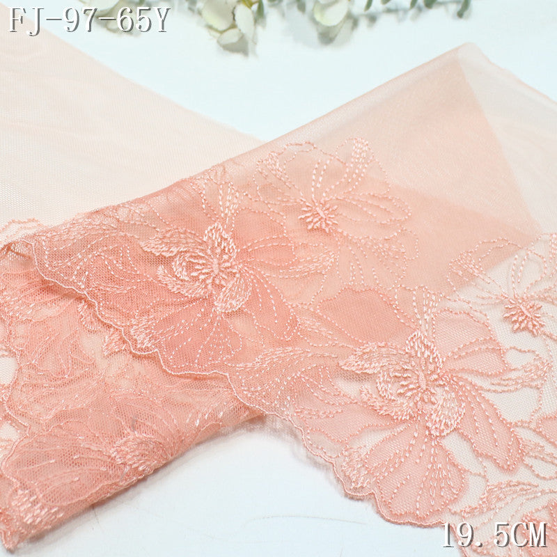 FREEDOMBEAUTY |  Gentle Romantic Double Layer Flower Pink Mesh Embroidered Lace 23cm Underwear Wedding Dress Lace Accessories