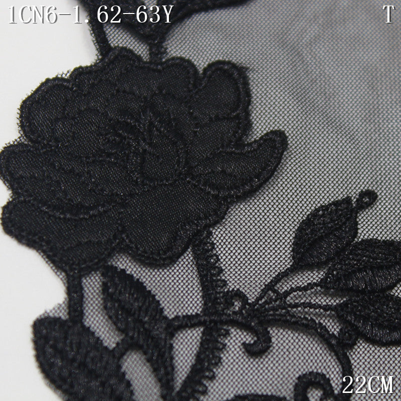 FREEDOMBEAUTY | Modern Black Mesh Bilateral Fabric Flower Embroidery Lace 26cm Light Transparent Women's Home Textile Accessories