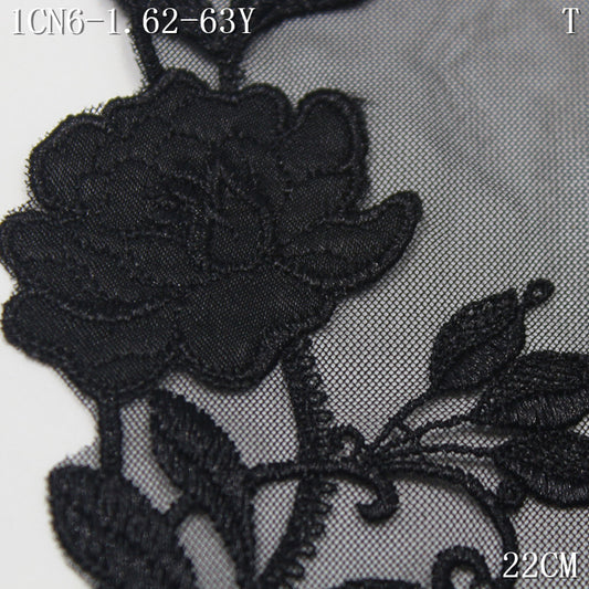 FREEDOMBEAUTY | Modern Black Mesh Bilateral Fabric Flower Embroidery Lace 26cm Light Transparent Women's Home Textile Accessories