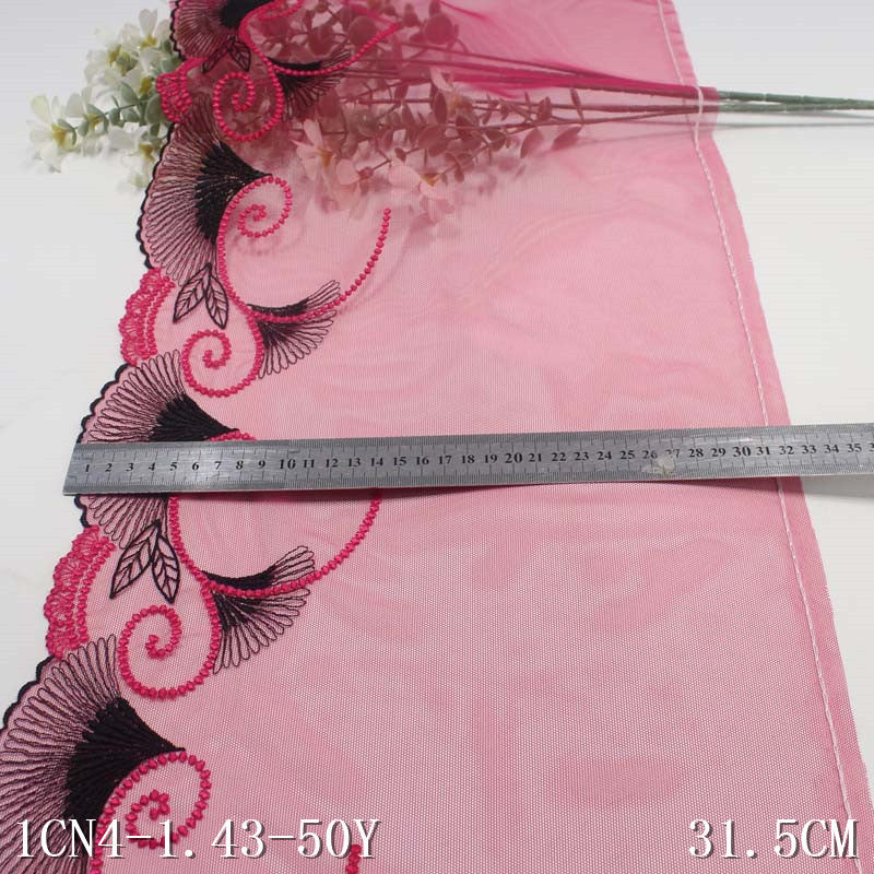 FREEDOMBEAUTY | [1Pack] Rose red mesh fashion fan pattern embroidery lace 31.5cm clothing curtain lace accessories