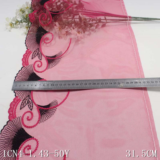 FREEDOMBEAUTY | [1Pack] Rose red mesh fashion fan pattern embroidery lace 31.5cm clothing curtain lace accessories