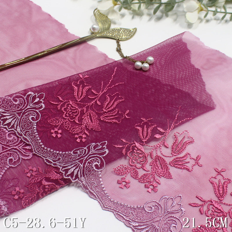 FREEDOMBEAUTY | Fuchsia French exquisite flower mesh embroidery lace, underwear dress neckline lace accessories
