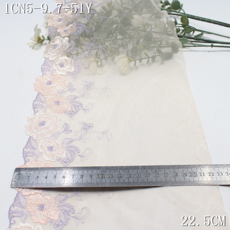【1Pack】-Freedombeauty | Fresh and soft skin color mesh yarn unilateral color matching flower embroidery lace 22.5cm clothing underwear accessories