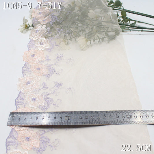 【1Pack】-Freedombeauty | Fresh and soft skin color mesh yarn unilateral color matching flower embroidery lace 22.5cm clothing underwear accessories