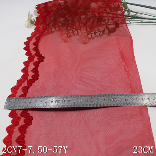 FREEDOMBEAUTY | Simple red double-row love mesh embroidery lace 23cm clothing skirt curtain lace accessories