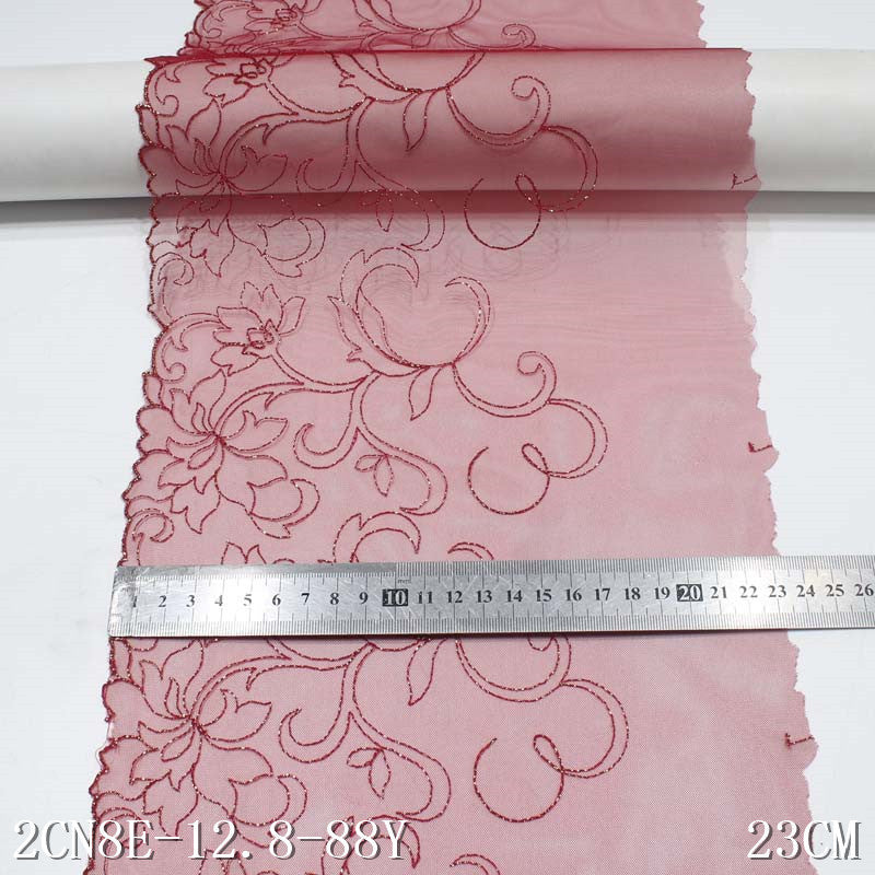 FREEDOMBEAUTY | Red mesh silver thread pattern embroidery lace 23cm clothing home textile home lace lace accessories