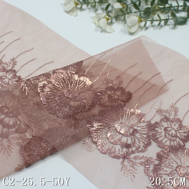 FREEDOMBEAUTY | [1Pack] Hot stamping high fashion rose gold flower cluster mesh embroidery lace 20.5cm clothing accessories