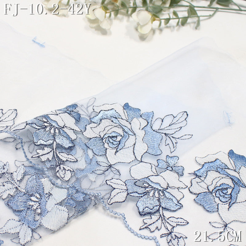 FREEDOMBEAUTY | [1pack] Pastoral three-color mesh texture color matching rose embroidery lace 22cm clothing lace DIY accessories