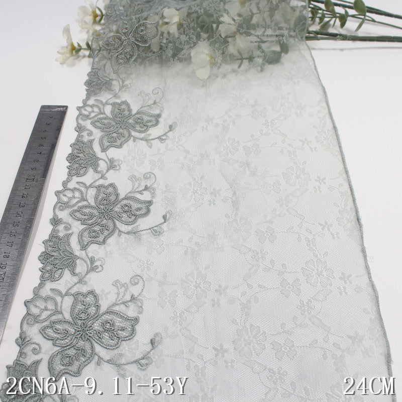 FREEDOMBEAUTY | Smoke cyan classic exquisite flower lace mesh embroidered lace, cheongsam clothing home textile lace accessories