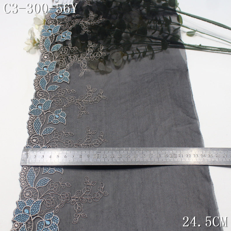 FREEDOMBEAUTY |  black mesh embroidery lace classical gold thread flower 24.5cm high-end dress lace accessories
