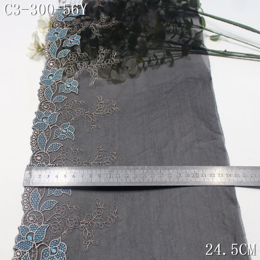 FREEDOMBEAUTY |  black mesh embroidery lace classical gold thread flower 24.5cm high-end dress lace accessories