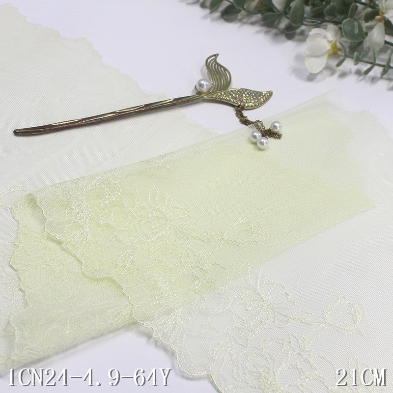 FREEDOMBEAUTY | Light-colored line-tracing flower mesh yarn embroidered lace 21cm skirt veil DIY lace lace accessories