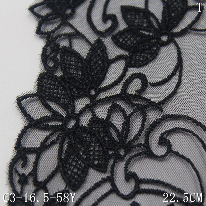 FREEDOMBEAUTY | [1pack] Classic black mesh embroidery lace water-soluble texture pattern 22.5cm clothing underwear DIY accessories
