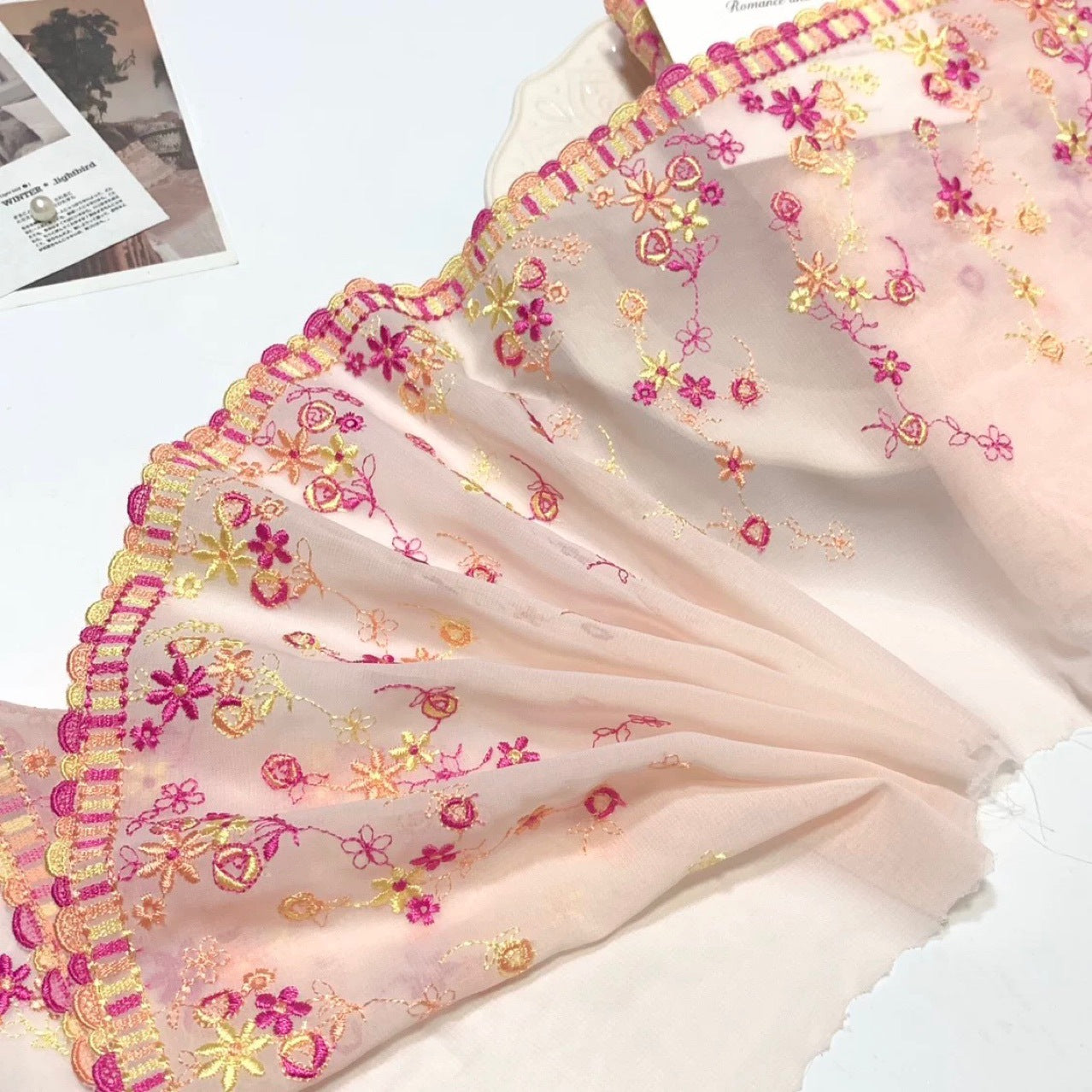 FREEDOMBEAUTY | Spot Macaron Chiffon Embroidery Lace Accessories Decorative Fabric Design DIY Apparel