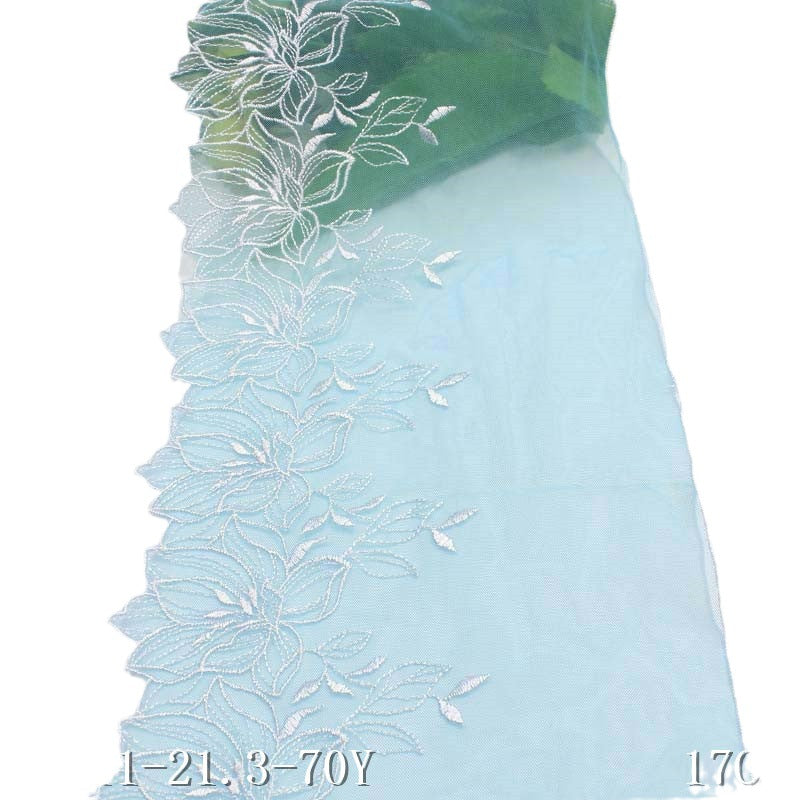 FREEDOMBEAUTY | [1Pack] Blue mesh exquisite silver thread flower embroidered lace, dress clothing handmade lace accessories