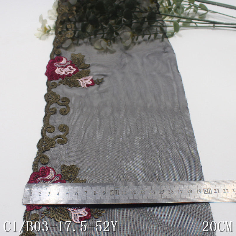FREEDOMBEAUTY | Black mesh embroidery lace classical flower 20cm curtain sofa cushion DIY lace lace accessories
