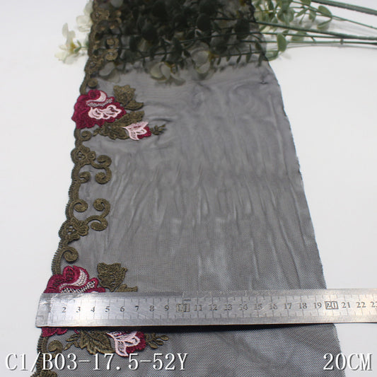 FREEDOMBEAUTY | Black mesh embroidery lace classical flower 20cm curtain sofa cushion DIY lace lace accessories