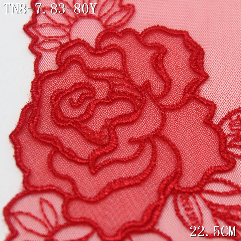 FREEDOMBEAUTY | Red rose flower light mesh embroidery lace, wedding headgear underwear lace accessories