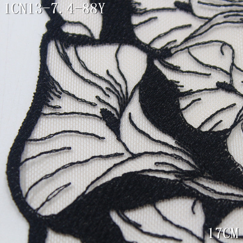 【1Pack】-Freedombeauty | Apricot mesh high fashion black edge tracing shadow morning glory embroidery 17cm clothing accessories