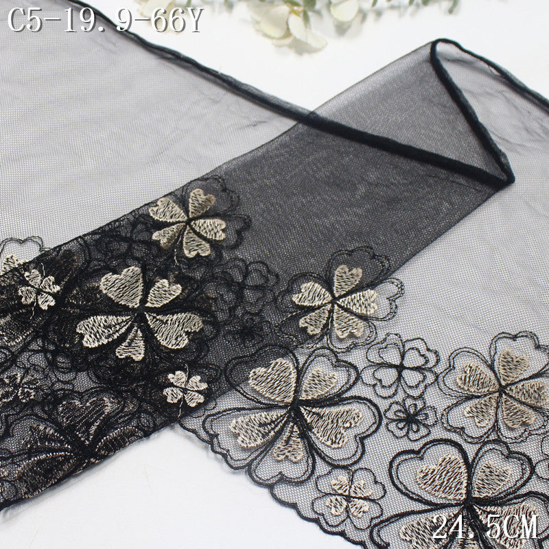 FREEDOMBEAUTY | [1Pack] Sweet and cool black and gold flower mesh embroidery lace, denim clothing neckline skirt lace accessories DIY