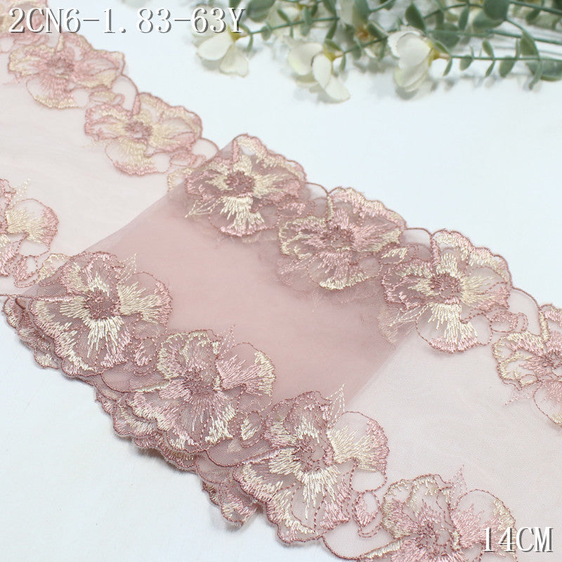FREEDOMBEAUTY | Spot light luxury rose gold bilateral flower mesh embroidery lace 22cm dress skirt lace accessories