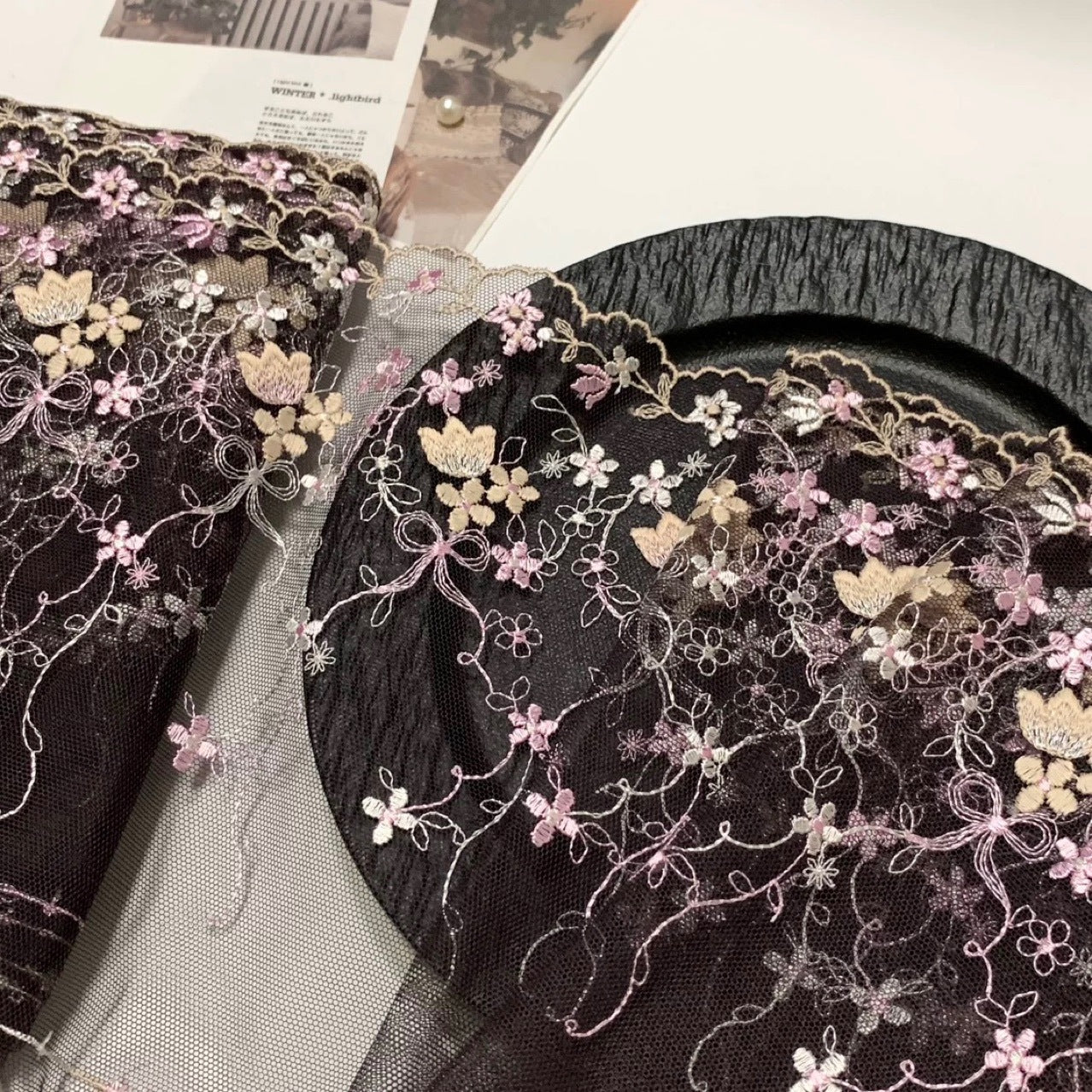 FREEDOMBEAUTY | In-stock tulip bow embroidery mesh lace fabric DIY clothing decoration design