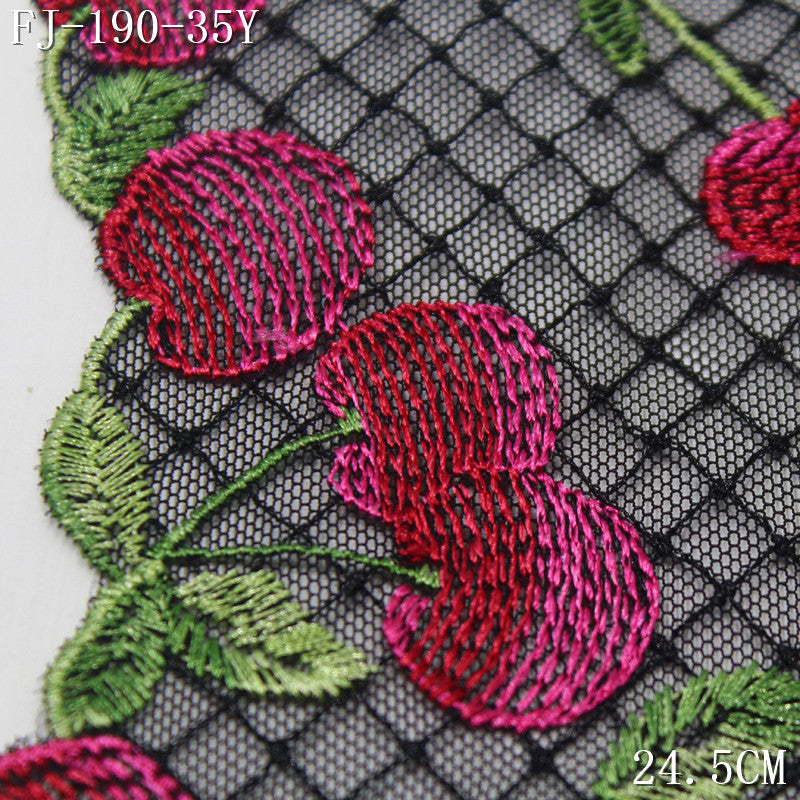 FREEDOMBEAUTY | [1Pack] Pastoral fresh wind two-color exquisite cherry plaid mesh embroidery lace 24.5cm girl clothing accessories