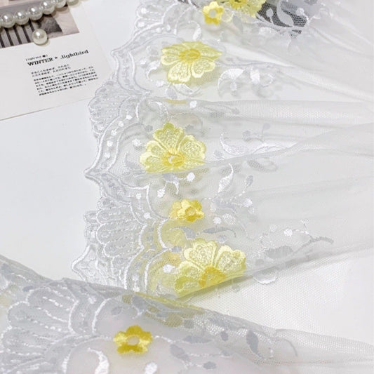 FREEDOMBEAUTY | In Stock White Background Yellow Floral Mesh Embroidered Lace Accessories Decorative Fabric Design Clothing DIY