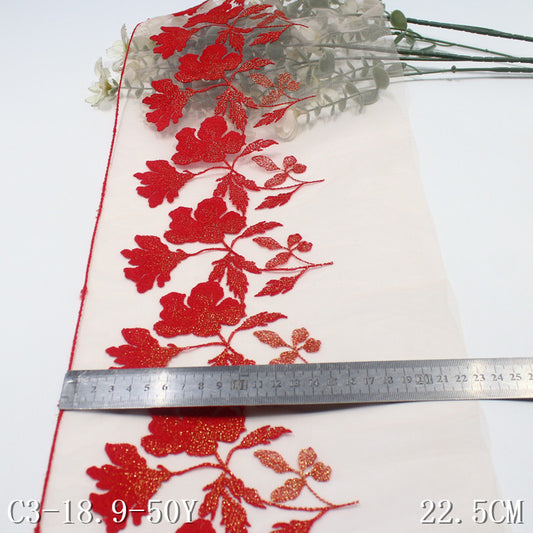 FREEDOMBEAUTY | [1Pack] Three-color centered gold thread exquisite flower mesh embroidery lace 22.5cm clothing accessories home textile accessories