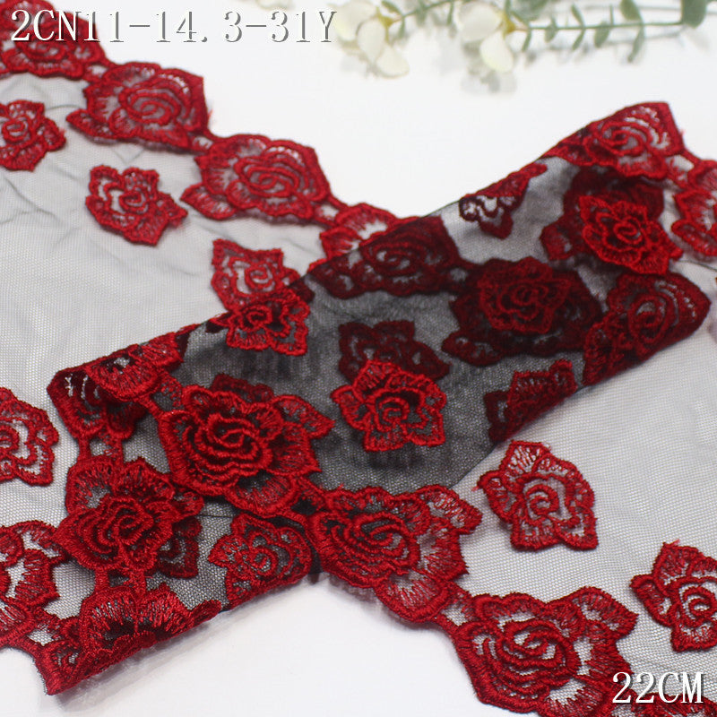 FREEDOMBEAUTY | Bilateral rose flower pattern mesh embroidery lace 22cm skirt trim veil tube top lace accessories