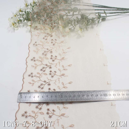 FREEDOMBEAUTY | [1Pack] Red apricot two-color mesh yarn half-width small branches embroidered lace 21cm clothing home textile handmade lace accessories