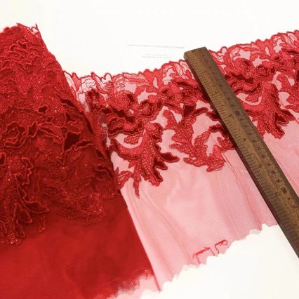 FREEDOMBEAUTY | Spot retro silver gray red velvet bright silk thread heavy industry embroidery mesh lace accessories decorative design