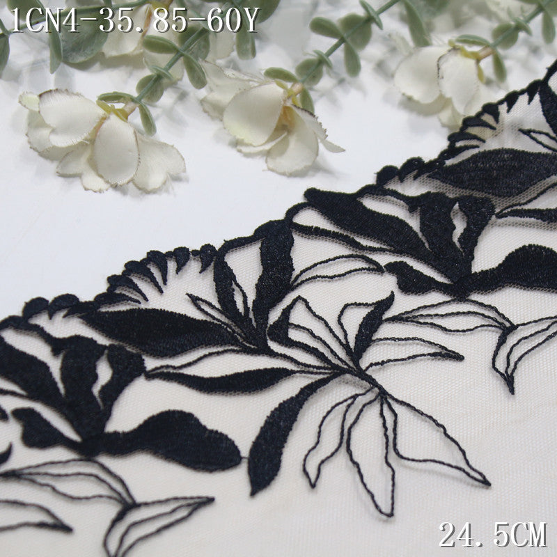 【1Pack】-Freedombeauty | Stylish and simple apricot light mesh polyester thread flower embroidery lace 24.5cm clothing accessories