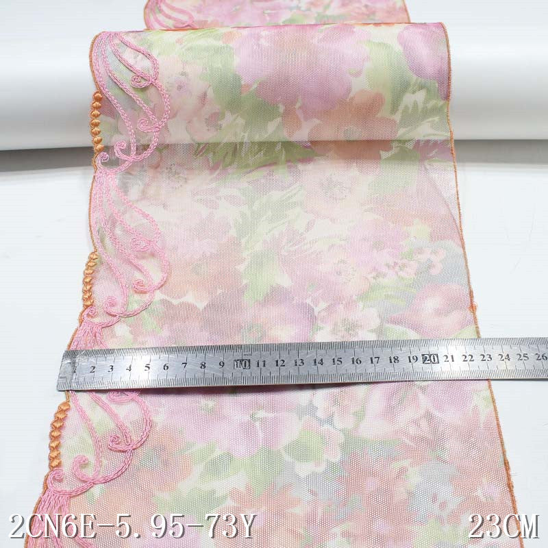 FREEDOMBEAUTY | Small fresh pink printing mesh embroidery lace polyester pattern, skirt decoration clothing handmade accessories wholesale