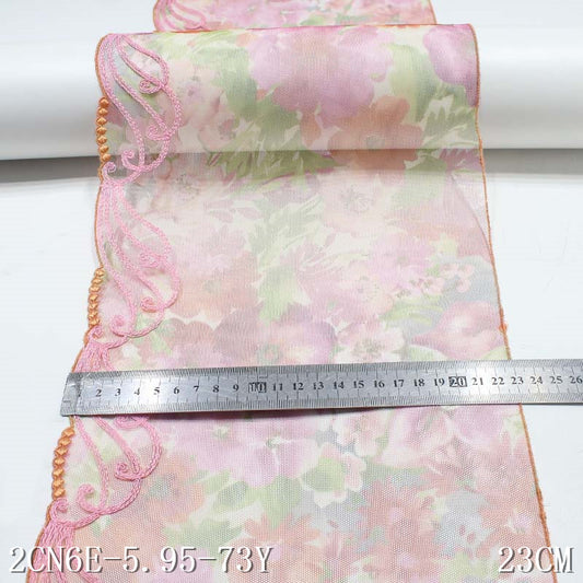 FREEDOMBEAUTY | Small fresh pink printing mesh embroidery lace polyester pattern, skirt decoration clothing handmade accessories wholesale