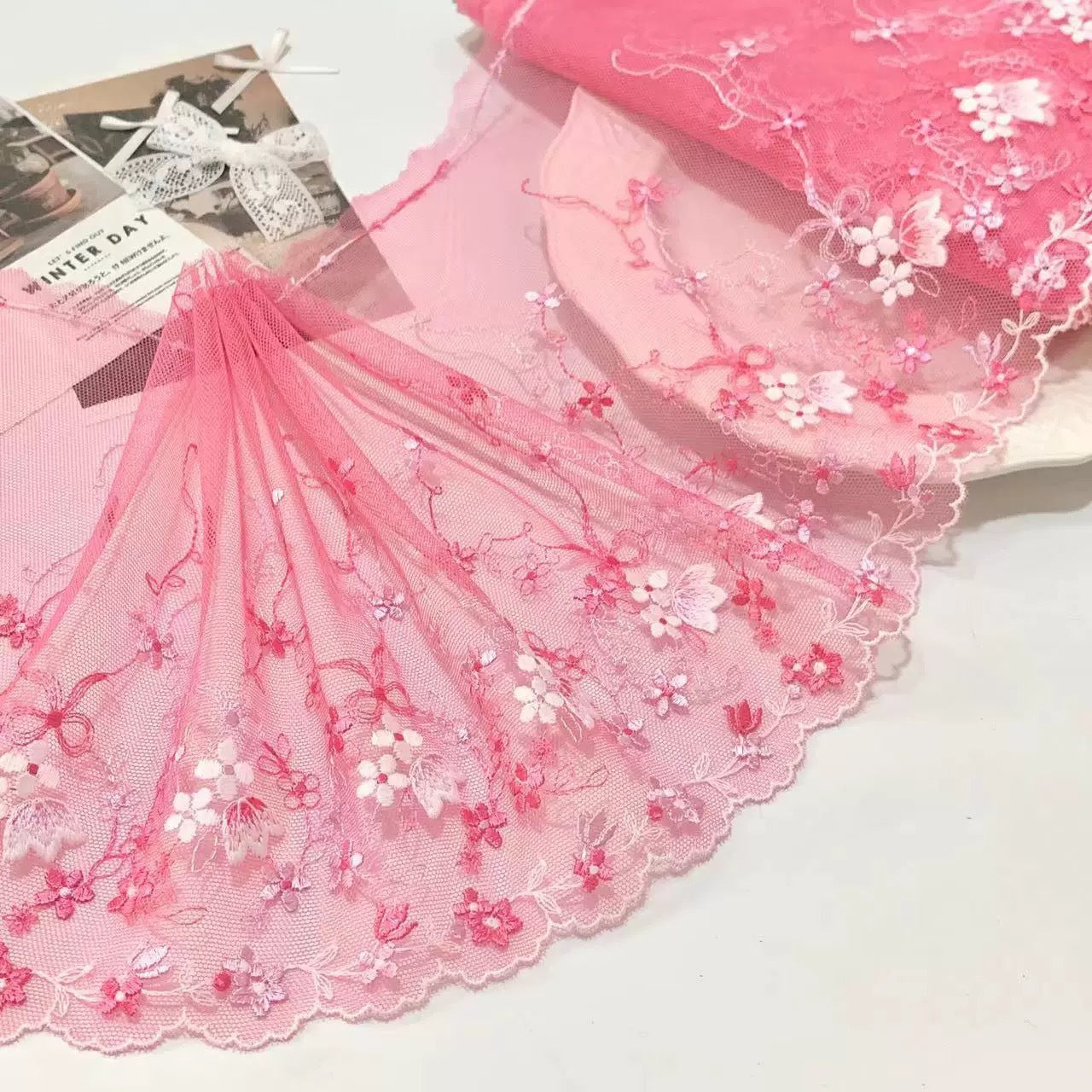FREEDOMBEAUTY | Spot exquisite tulip mesh embroidery lace accessories decorative fabric design clothing DIY